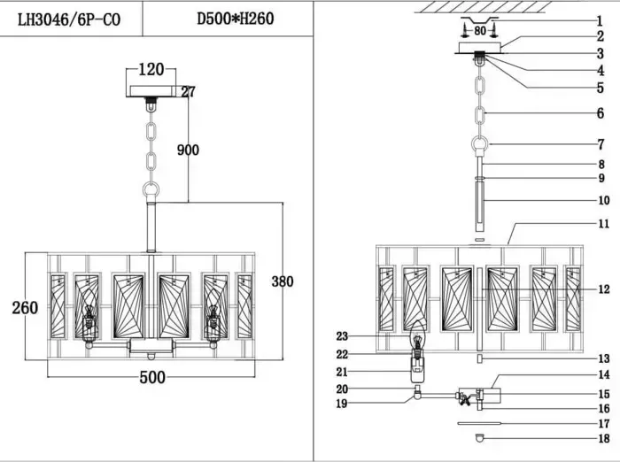 Люстра Lumien Hall Barumini LH3046/6P-CO