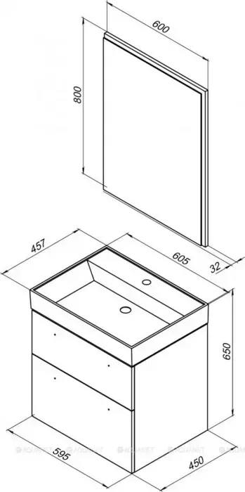 Мебель для ванной AQUANET Nova 60 c ножками, 2 ящика, белый глянец