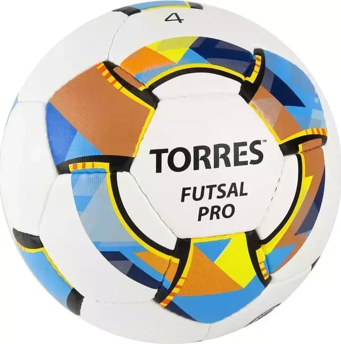 Мяч футзальный TORRES Futsal Pro, арт. FS32024, р.4, 32 п. Micro, 4 подкл. сл, руч. сшив. бело-мультик