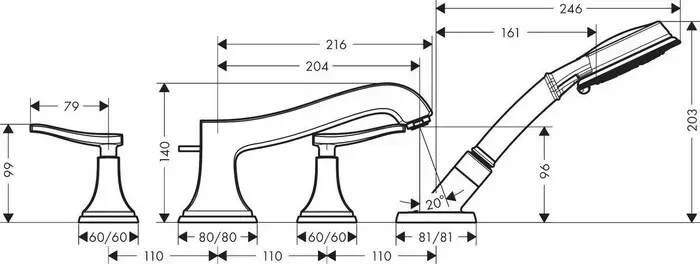 Смеситель на борт ванны Hansgrohe Metropol с механизмом, хром (31441000, 13444180)