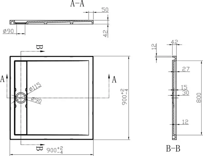 Душевой поддон Vincea VST 90x90 из искусственного камня, с сифоном, черный матовый (VST-2SR39090B, VSPH-2SR3B)