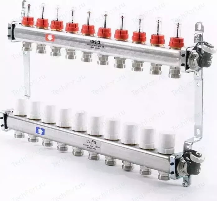 Коллекторная группа Uni-Fitt 1"х3/4" 10 выходов с расходомерами и термостатическими вентилями (450I4310)