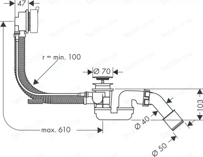 Слив-перелив для ванны Hansgrohe Flexaplus (58150000)