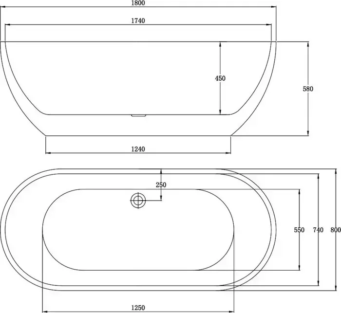 Акриловая ванна Vincea 180х80 на каркасе, с сливом-переливом (VBT-108)