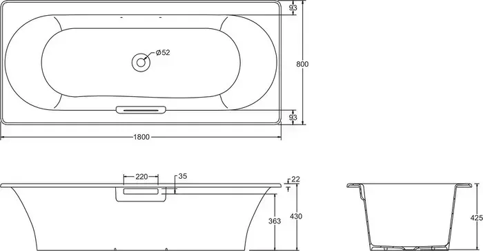 Чугунная ванна JACOB DELAFON Volute 180х80 без отверстий для ручек (E6D900-0)