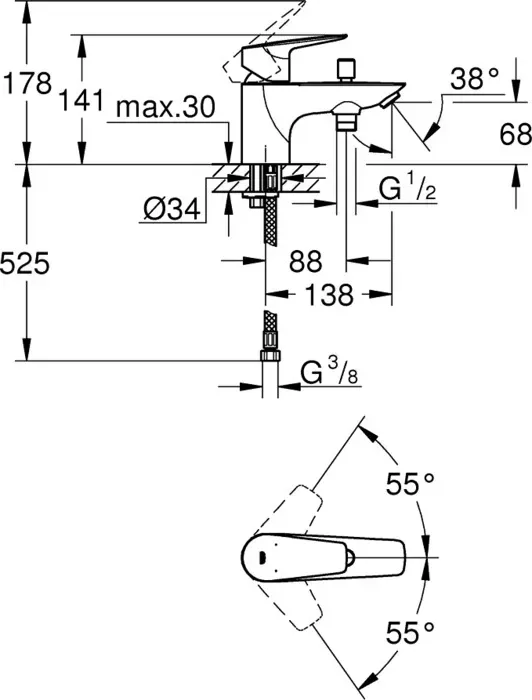 Смеситель для ванны Grohe BauEdge хром (23562001)