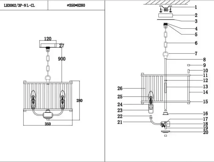 Люстра Lumien Hall Lenora LH3062/3P-NL-CL