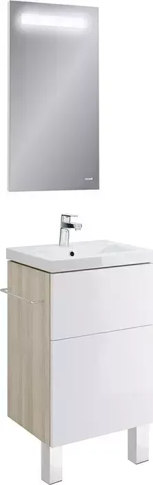 Тумба с раковиной CERSANIT с Smart 50 с ножками, корпус ясень, фасад белый (SU-SMA-CO50/Wh, UM-COM50/1, ZP-NOGA-KPL2)