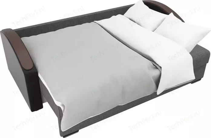 Фото №5 Диван Лига Диванов Монако slide рогожка серый подлокотники экокожа черные подушки рогожка бежевые