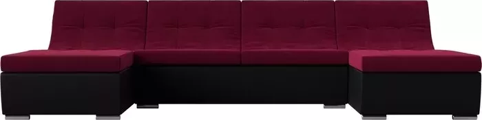 Фото №0 Диван АртМебель П-образный модульный Монреаль микровельвет бордовый экокожа черный