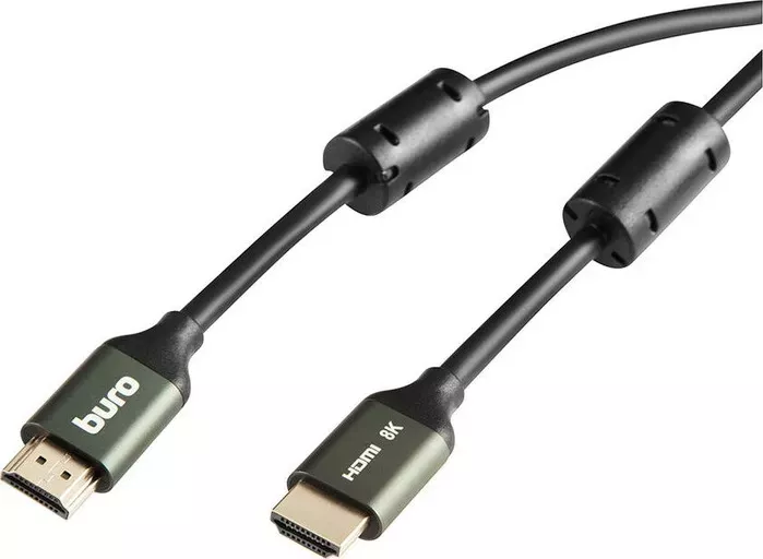 Фото №0 Кабель HDMI BURO (m)/ (m) 5м. феррит.кольца Позолоченные контакты черный (BHP-HDMI-2.1-5G)