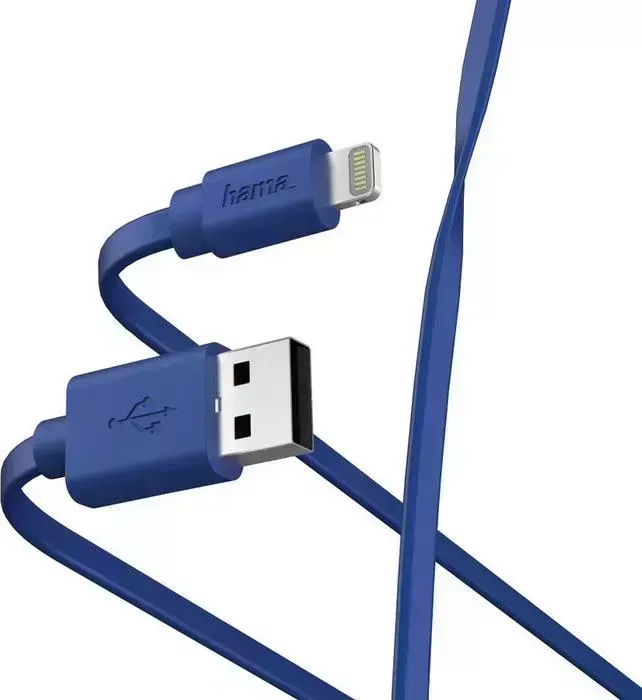 Кабель HAMA 00187232 Lightning USB 2.0 (m) 1м синий плоский