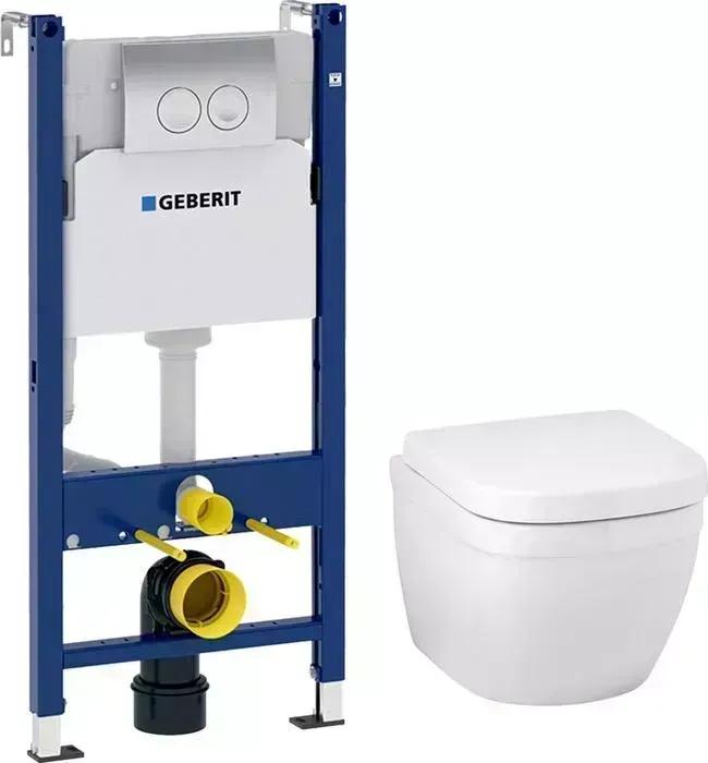 Комплект унитаза с инсталляцией Grohe Euro Ceramic с Geberit сиденье микролифт, клавиша хром (39206000, 458.124.21.1, 39330001)