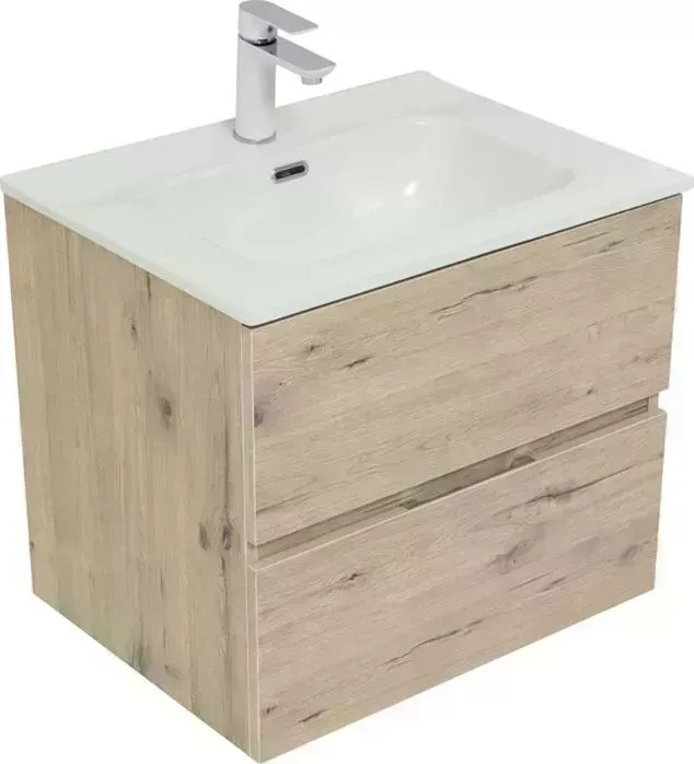 Тумба с раковиной AQUANET с Алвита 60 два ящика, дуб веллингтон белый (277513, 254363)