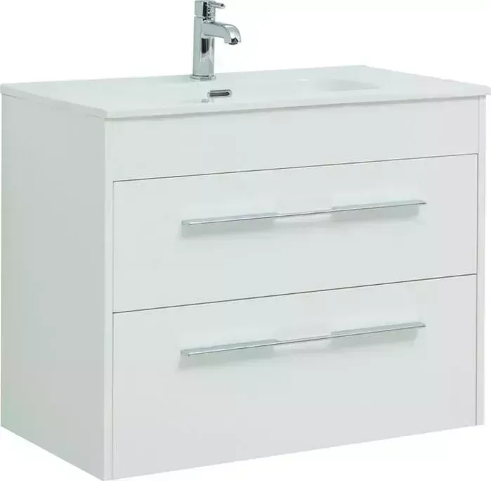 Тумба с раковиной AQUANET с Августа 80 Flat два ящика, белый глянец (277508, 254364)