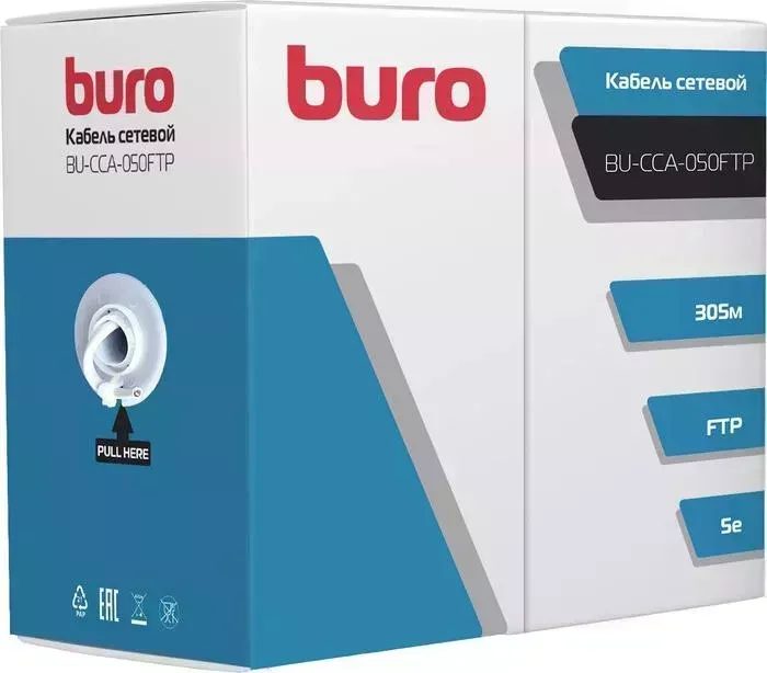 Кабель BURO сетевой (витая пара) FTP 4 пары cat5E solid 0.50мм CCA 305м серый