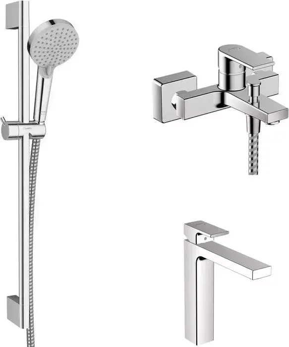 Комплект смесителей Hansgrohe Vernis Shape с душевым гарнитуром, хром глянцевый (71453000, 71562000, 26275000)