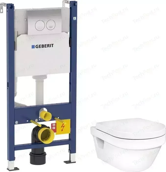 Комплект унитаза с инсталляцией Gustavsberg Hygienic Flush с Geberit, кнопкой, сиденьем микролифт (5G84HR01, 458.124.21.1)