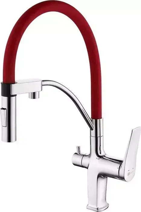 Смеситель для кухни LEMARK Comfort с гибким изливом, под фильтр, красный (LM3074C-Red)