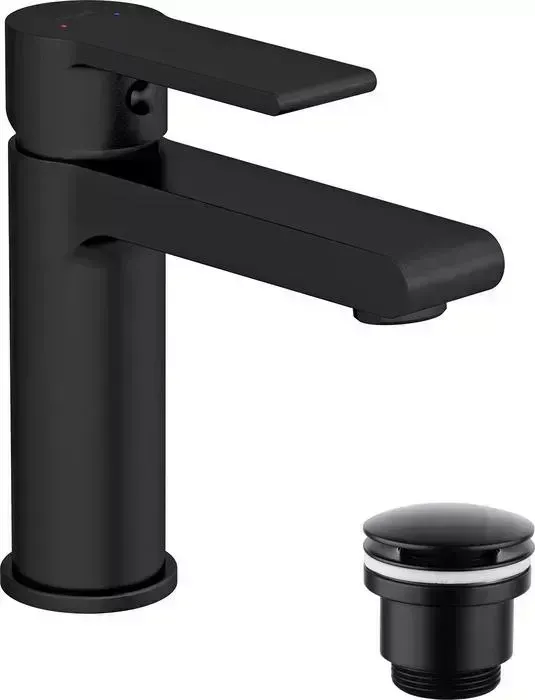 Смеситель для раковины CERSANIT Brasko Black с донным клапаном, черный (63107, LM8500BL)