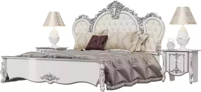 Кровать Мэри Дольче Вита СДВ-03 1800х2000 две тумбочки, цвет белый глянец с серебром