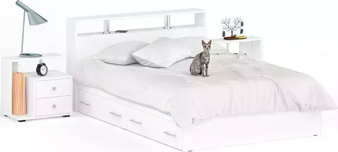 Кровать СВК Камелияс ящиками 1200 + две тумбы белый 120х200