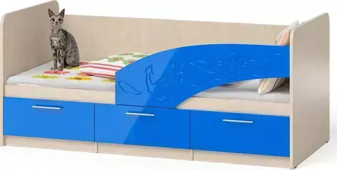 Кровать СВК детская Капитан 1,8П правая дуб атланта/синий глянец 80х180