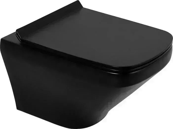 Унитаз подвесной BELBANGO Sela с сиденьем микролифт, черный матовый (BB3201CHR-MB, BB3201SC-MB)