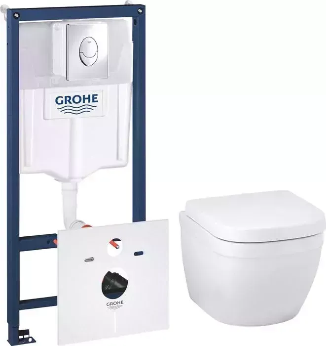 Комплект унитаза с инсталляцией Grohe Euro Ceramic с , сиденье микролифт, кнопка хром (39206000, 38750001, 39330001)