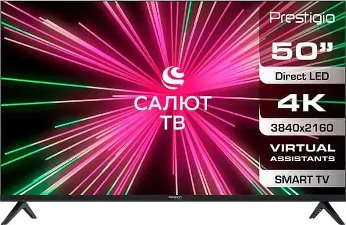Телевизор PRESTIGIO PTV50SS07X CIS BK black. (50", 4K UHD, Smart TV, Салют ТВ, Wi-Fi, черный)