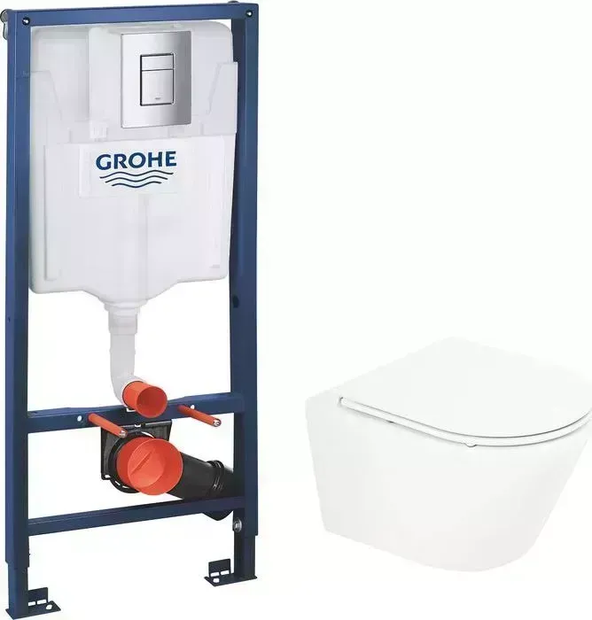 Комплект унитаза с инсталляцией BELBANGO Tre с Grohe, с кнопкой хром, сиденье микролифт