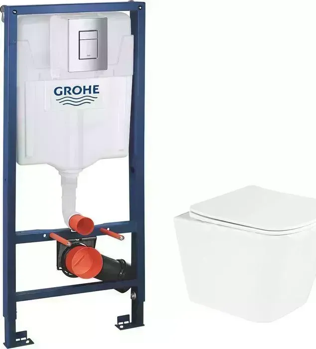 Комплект унитаза с инсталляцией BELBANGO Due с Grohe, с кнопкой хром, сиденье микролифт