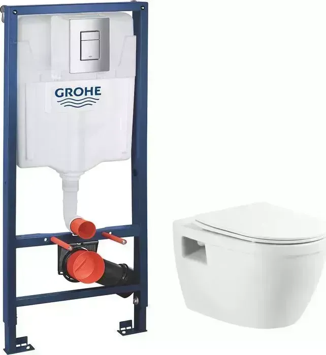 Комплект унитаза с инсталляцией BELBANGO Loto с Grohe, с кнопкой хром, сиденье микролифт