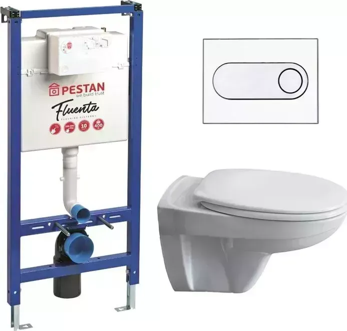 Комплект унитаза с инсталляцией PESTAN Fluenta Basic с , сиденьем микролифт и белой клавишей (40006460, SET40006356OW)