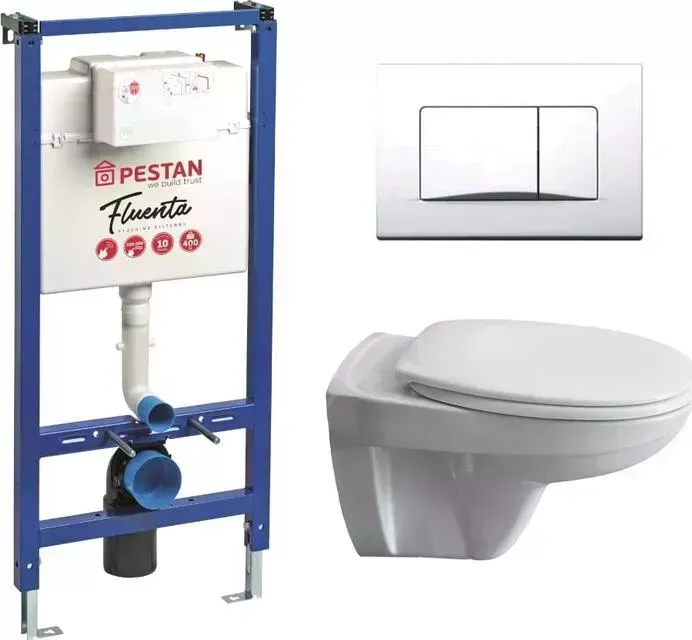Комплект унитаза с инсталляцией PESTAN Fluenta Basic с , сиденьем микролифт и белой клавишей (40006460, SET40006356AW)