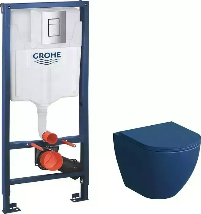 Комплект унитаза с инсталляцией GROSSMAN с Grohe, сиденье микролифт, синий матовый (GR-4455BLMS, 38772001)