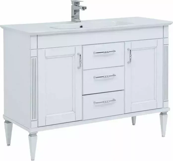 Тумба под раковину AQUANET Селена 120 с ящиками, белая/серебро (201652)