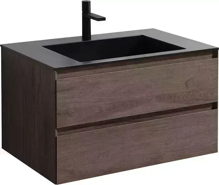 Тумба с раковиной Vincea с Luka 80х48 R.Oak, черная раковина (VMC-2L800RO, VCB-13800B)