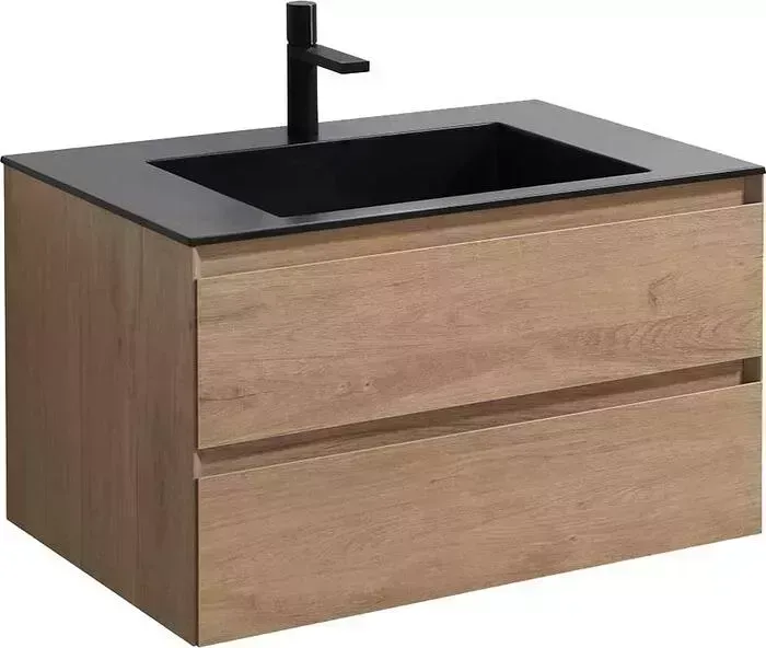 Тумба с раковиной Vincea с Luka 80х48 N.Oak, черная раковина (VMC-2L800NO, VCB-13800B)