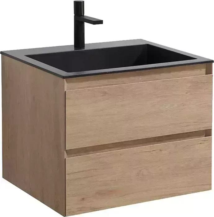Тумба с раковиной Vincea с Luka 60х48 N.Oak, черная раковина (VMC-2L600NO, VCB-13600B)