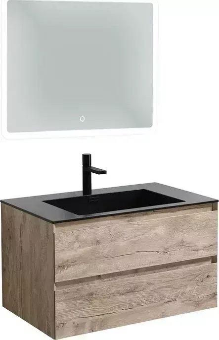 Мебель для ванной Vincea Luka 80х48 с черной раковиной, N.Wood