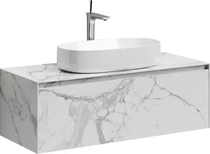 Тумба с раковиной Sancos с Stone 120 один ящик, столешница керамогранит, Statuario white (ST120SV, CN5023)