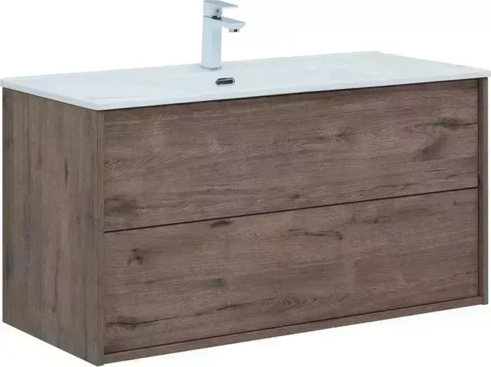 Тумба с раковиной AQUANET с Lino 100 Flat два ящика, дуб веллингтон (287545, 254365)