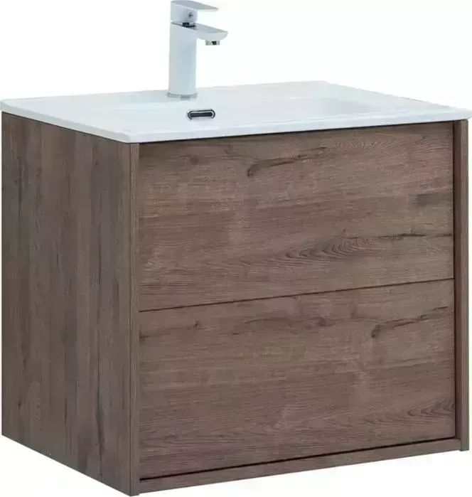Тумба с раковиной AQUANET с Lino 60 Flat два ящика, дуб веллингтон (287541, 254363)