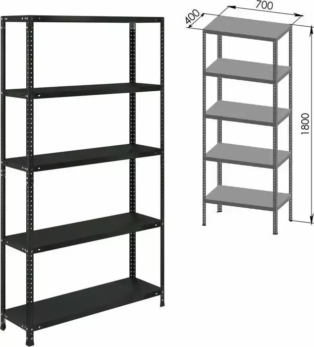 Стеллаж Brabix металлический Графит Ms Kd-180/40/70-5 лофт, 1800х700х400 мм, 5 полок (291268)