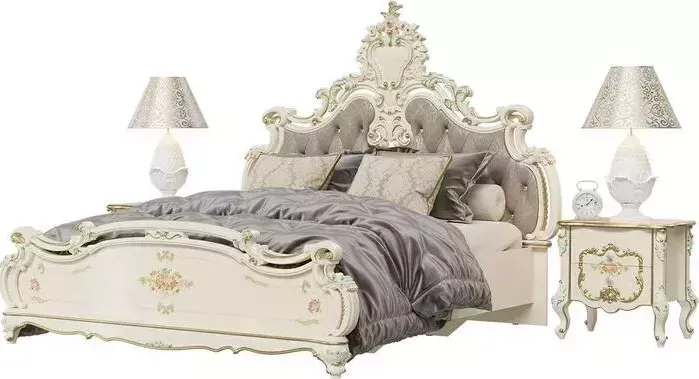 Кровать Мэри Шейх СШ-03 1800х2000 с двумя тумбочками СШ-04, цвет слоновая кость