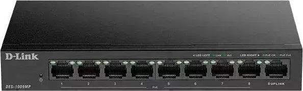 Коммутатор D-LINK DES-1009MP DES-1009MP/A1A 8x100Mb 1G 8PoE+ 117W неуправляемый