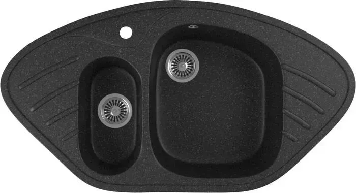 Мойка кухонная GREENSTONE GRS-14-308 черная, с сифоном
