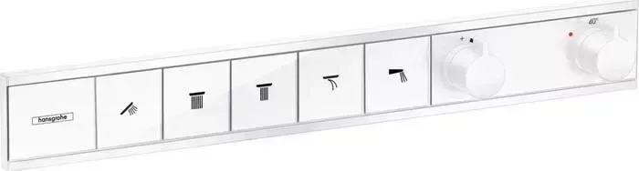 Термостат для ванны Hansgrohe RainSelect на пять выходов, с механизмом, белый матовый (15384700, 15313180)