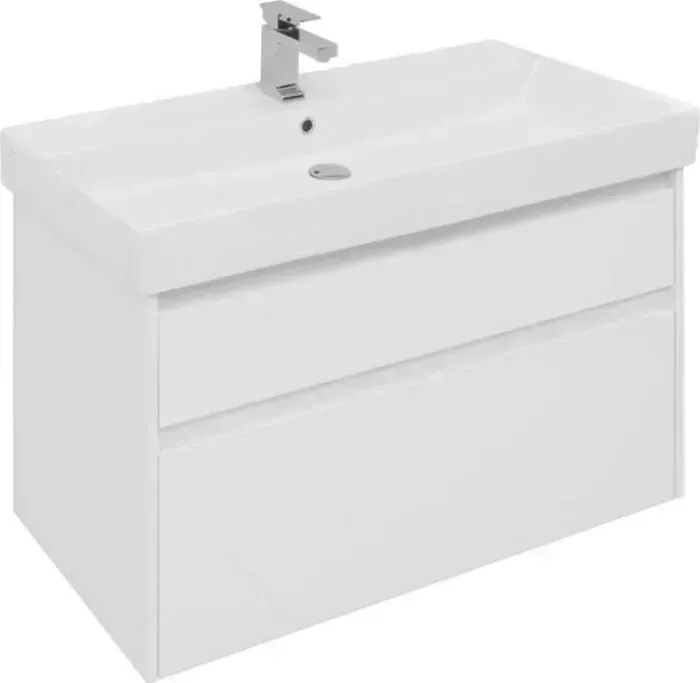 Тумба с раковиной AQUANET с Nova Lite 100 два ящика, белый глянец (249940, 199206)